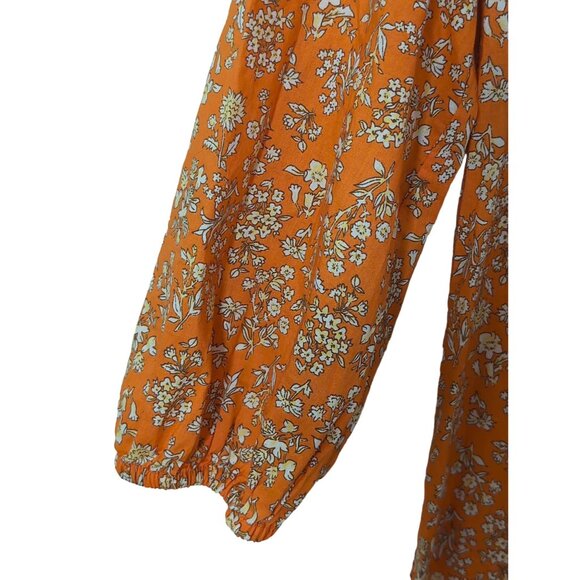 Loft Midi Dress S Petite Orange Floral Cottagecore Prairie 3/4 Sleeve V-Neck - Picture 4 of 9